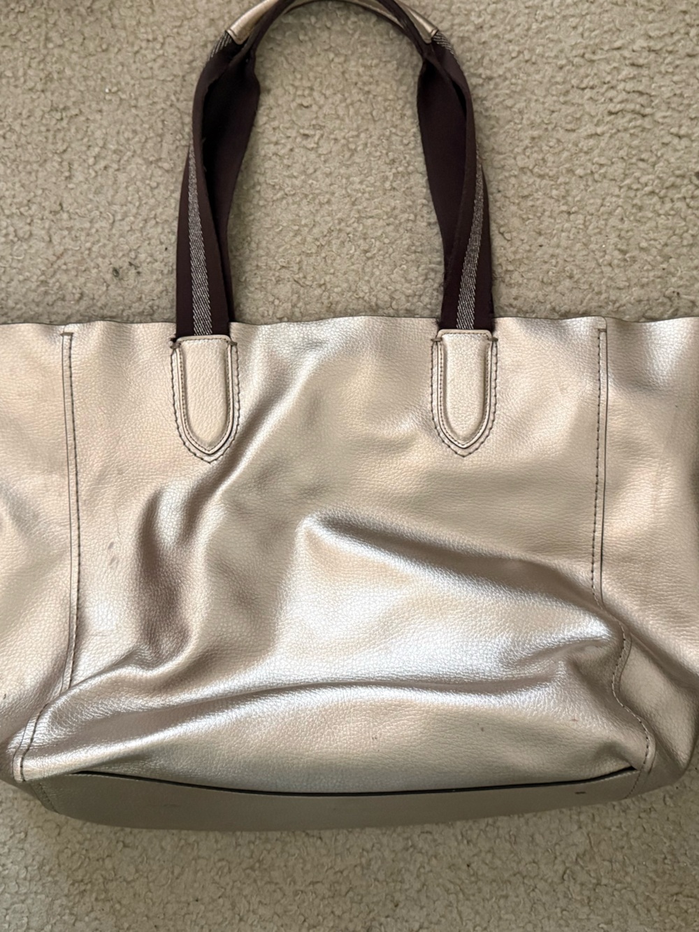 Coach Metallic Rose Gold Tote Bag with Brown Handles